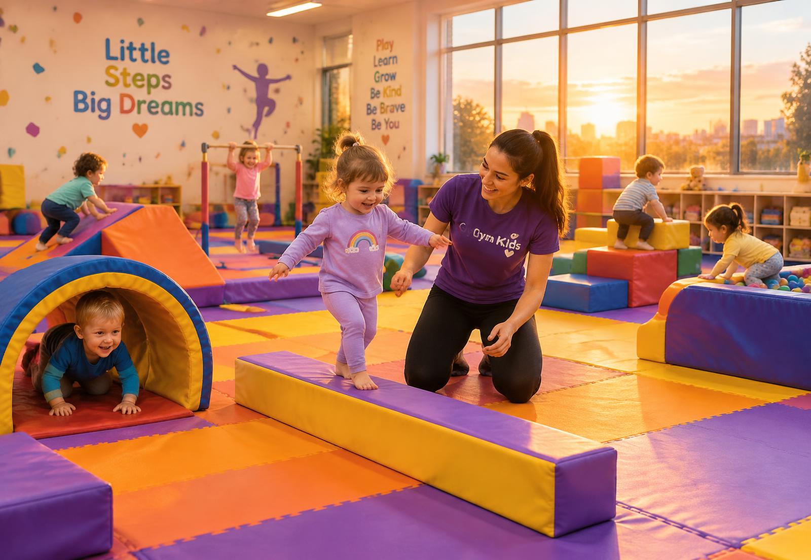 Baby Gym salonunda eğitmeniyle oyun oynayan çocuklar